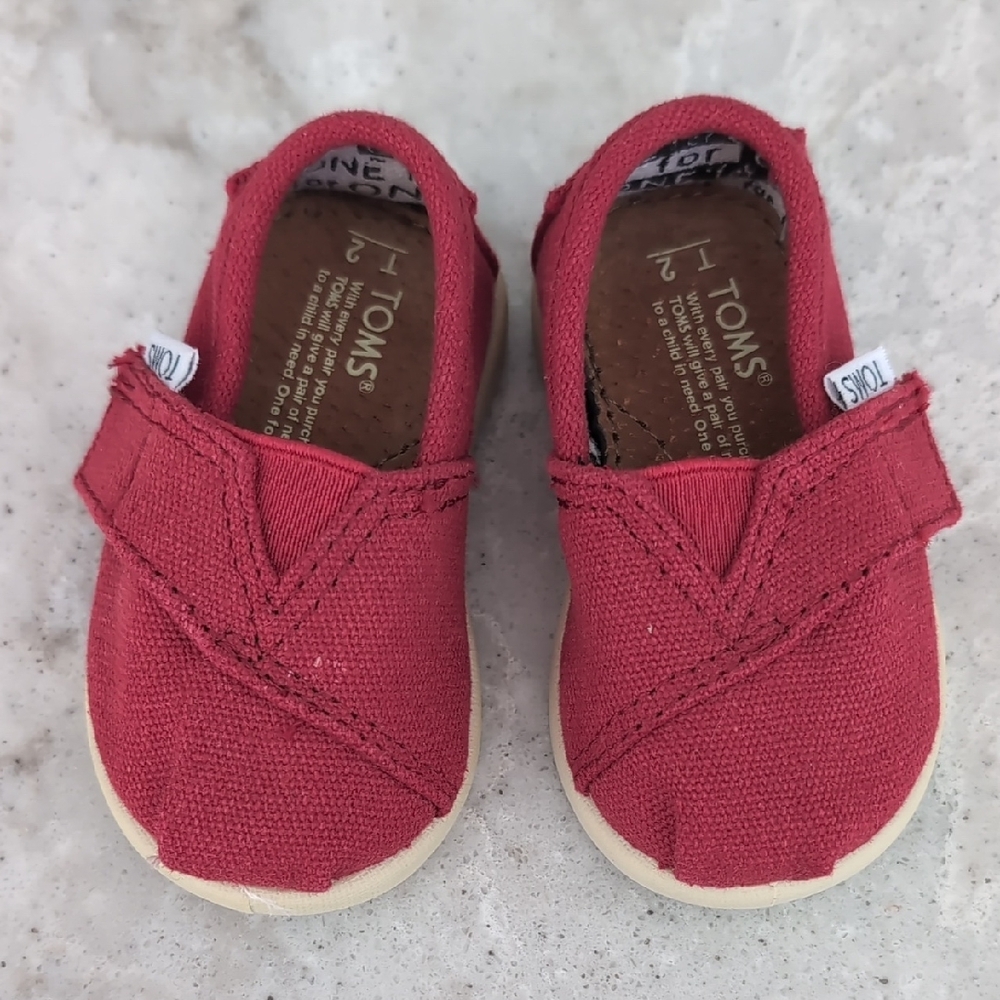 Toms Red Baby Walker Shoes Slip-On Canvas